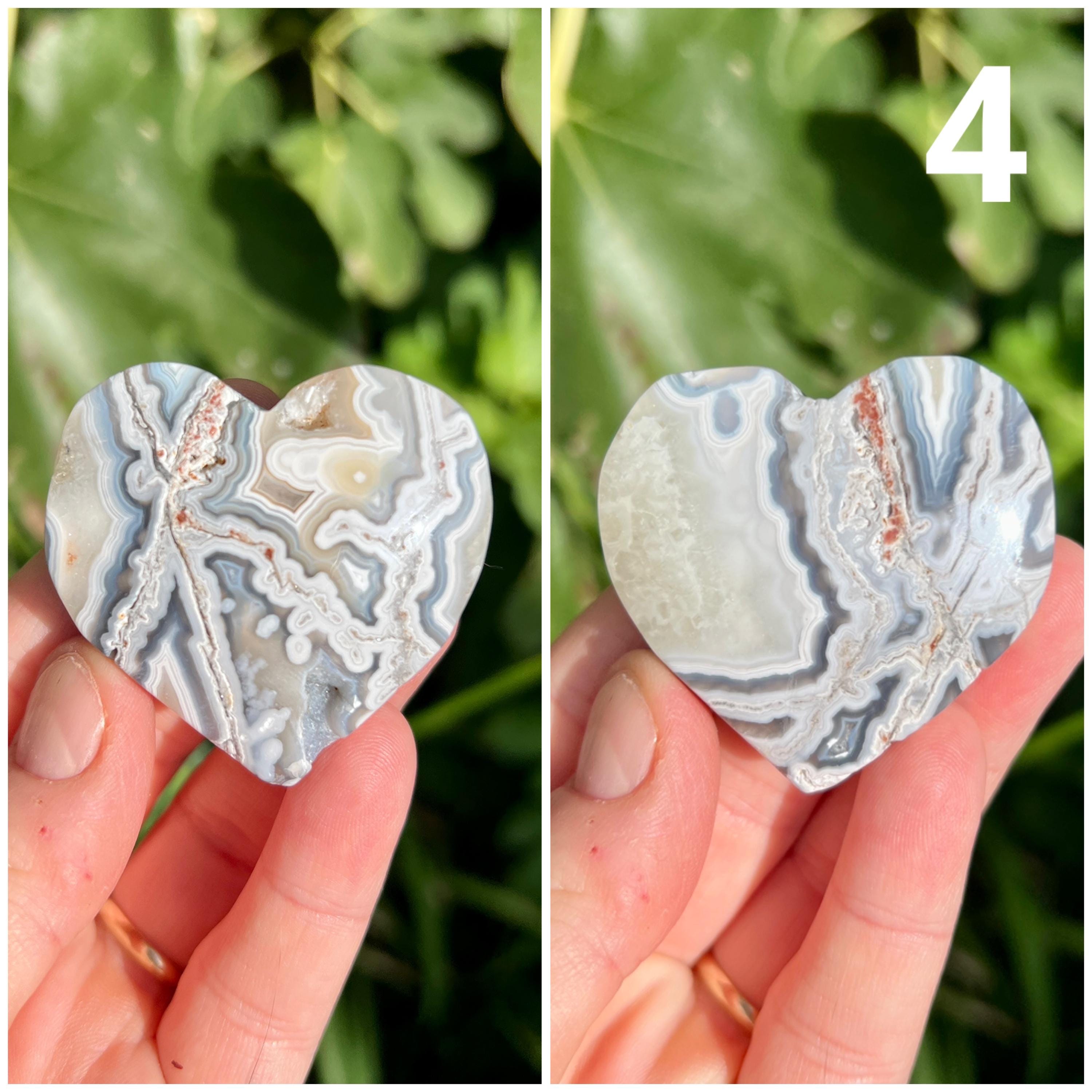White Mexican Crazy Agate Hearts | Mexican Agate Crystal Heart
