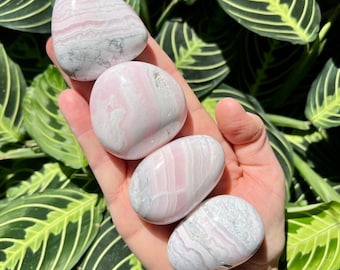 Peruvian Mangano Calcite Palm Stones | UV Reactive | Mangano Calcite Pocket Stones (Choose Size)