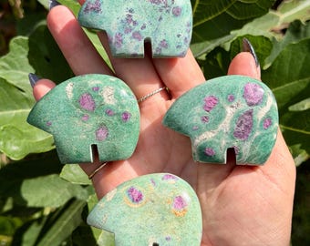 Ruby in Fuchsite Mini Bears | Crystal Bear Carvings | UV Reactive Ruby