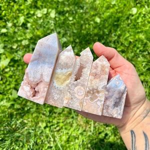 Druzy Pink Amethyst Flower Agate x Quartz Points - Polished - Grade A Quality (You Choose)