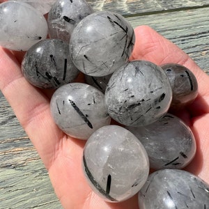 Black Tourmaline in Quartz Tumbled Stones - Polished (One Piece)