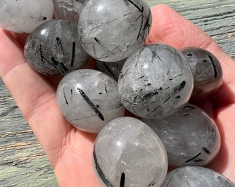Black Tourmaline in Quartz Tumbled Stones - Polished (One Piece)