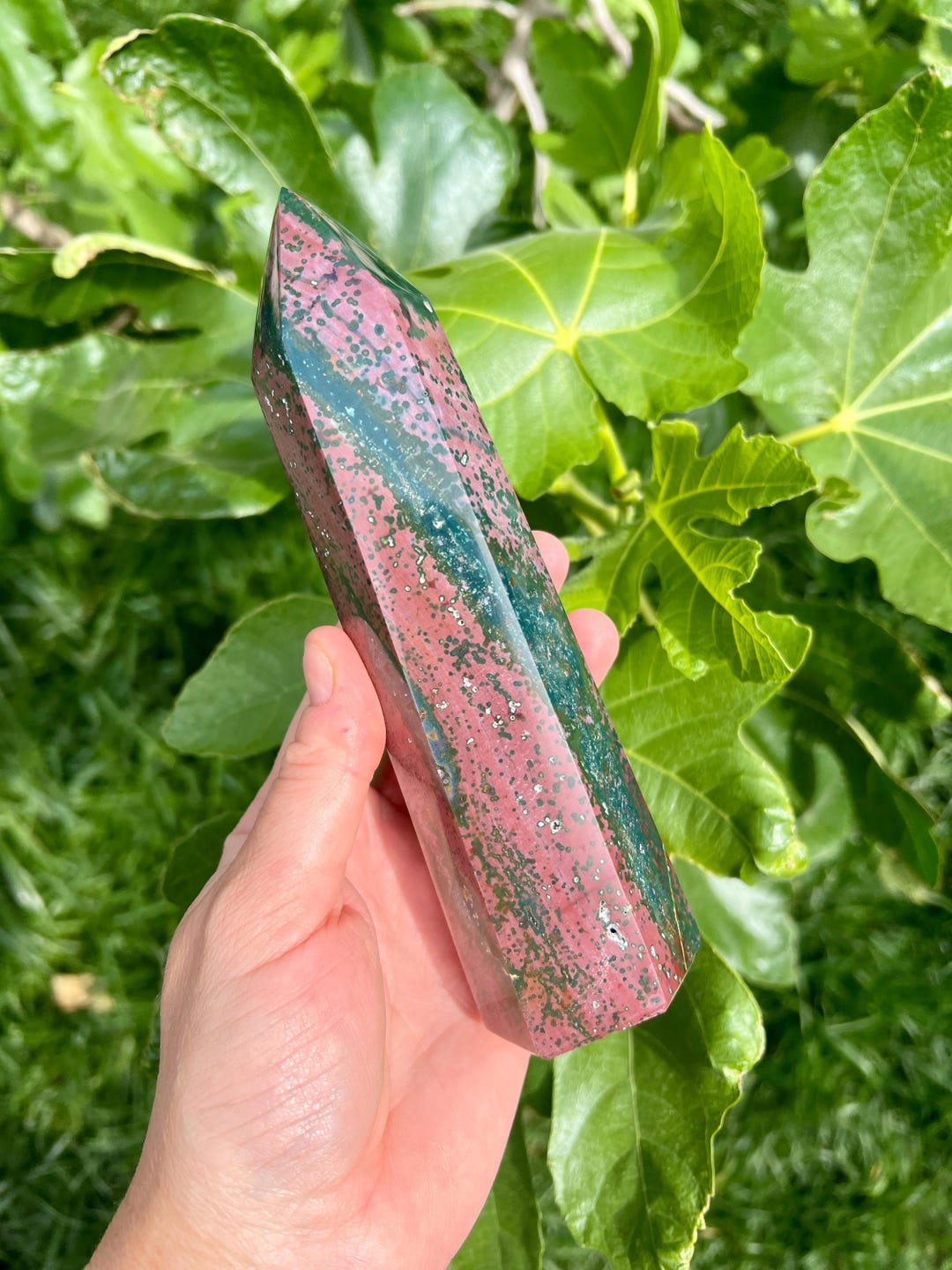 Pink Ocean Jasper Tower | Orbicular Ocean Jasper | Green Ocean
