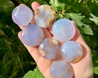 Blue Chalcedony Flat Stones | Blue Chalcedony Mini Cookie Palms