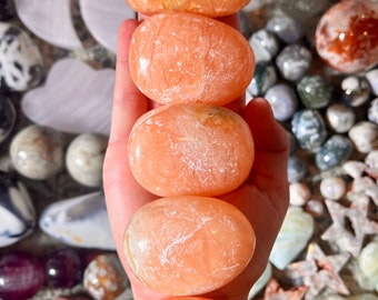 Beautiful Coral Calcite Palmstones from Madagascar | Madagascan Orange Calcite (You Choose)