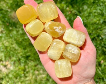 Lemon Calcite Tumbled Stones | Yellow Calcite Pocket Stones