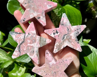 Peruvian Pink Rhodonite Crystal Star Carvings | Rhodonite Star