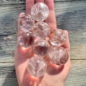 Clear Quartz Mini Spheres from Brazil | Rainbow Inclusions | Polished | High Quality