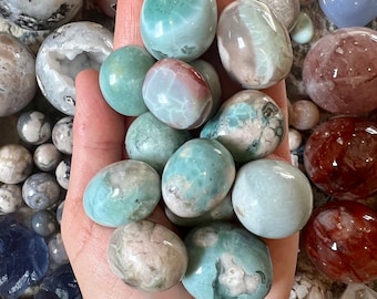 RARE Green Flower Agate Tumbled Stones - Polished (One piece)
