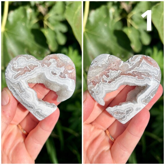 ★特選一連★天然石MIX♡【アソートストーン☆ハート型♡14mm】❤️ White Mexican Crazy Agate Hearts | Mexican Agate Crystal Heart