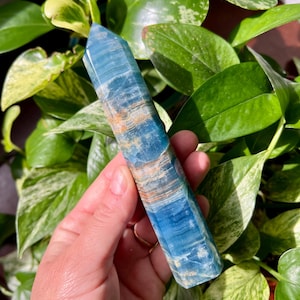 Aquatine Lemurian Calcite Tower | Blue Onyx Stone | Blue Onyx Point