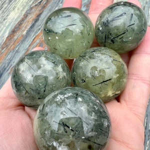 Prehnite Mini Spheres with Tourmaline and Epidote (Choose Size)