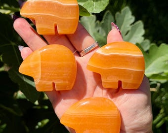 Orange Calcite Mini Bears | Crystal Bear Carving