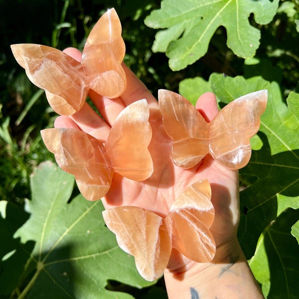 Papillons 3D en calcite et miel | Sculpture papillon en calcite miel