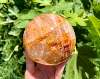 Esfera XXL de cuarzo sanador dorado de 4,5 libras / Sanador dorado x cuarzo fuego / Pieza llamativa