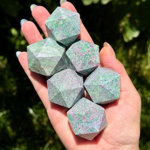 Ruby in Fuchsite Icosahedrons with Green Mica | 20 side geometric piece | UV Reactive