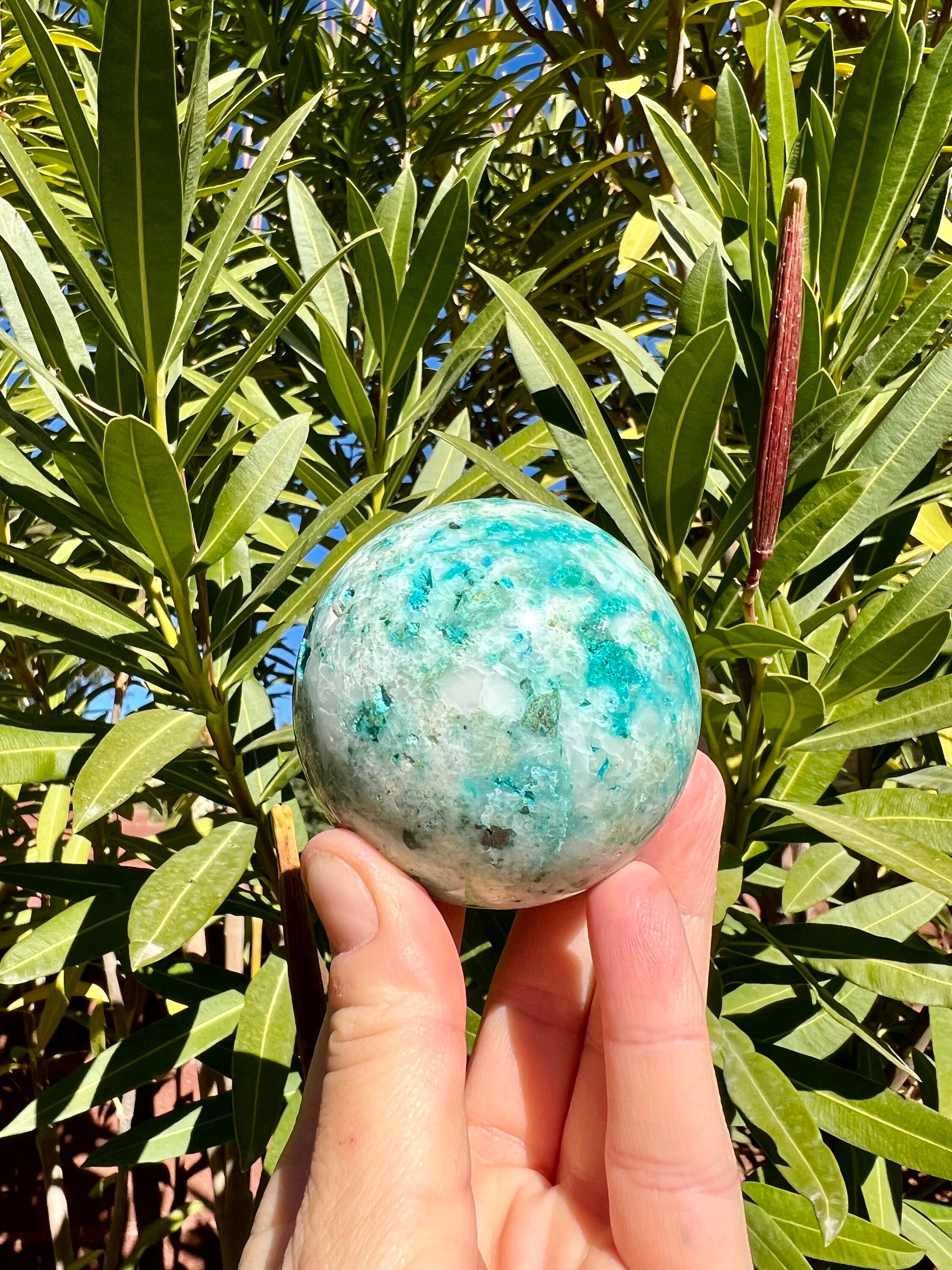 Phoenix Stone Sphere With Chrysocolla 'druzy' Pockets - Polished
