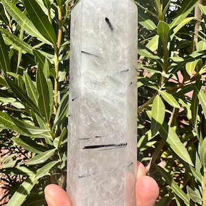 Large 1.2 Lb Black Tourmaline in Quartz Tower - Polished
