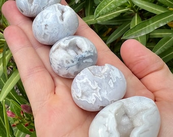 Druzy Plume Agate Tumbled Stones from Indonesia - Polished - Druzy White Agate - Snow Agate