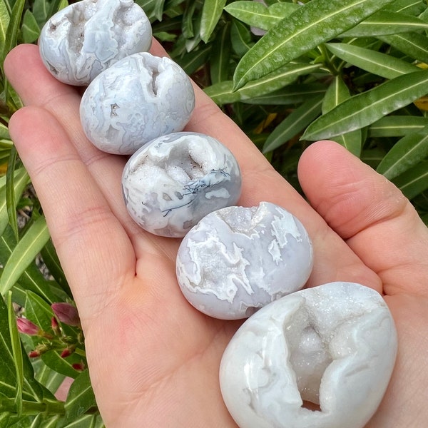 Druzy Plume Agate Tumbled Stones from Indonesia - Polished - Druzy White Agate - Snow Agate