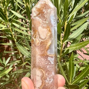 Pink Amethyst Flower Agate Point with Blue Agate - Druzy Pockets - Polished - High Quality