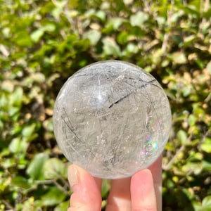 XL Black Rutile in Quartz Sphere with Rainbows | Rutilated Quartz | Grade A Quality