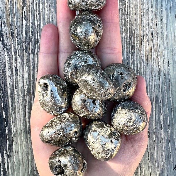 Peruvian Pyrite Tumbled Stone with Sparkly Pyrite Druzy - Pyrite Nuggets
