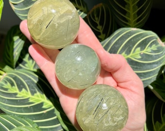 Prehnite Spheres with Tourmaline (You Choose)