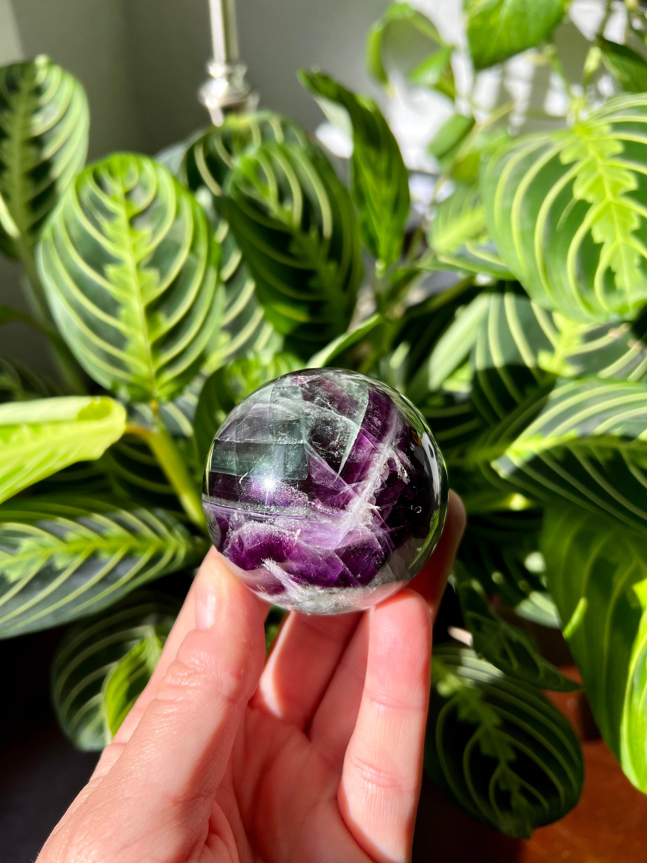 レインボーフローライト球 | レインボーインクルージョン | 紫青緑