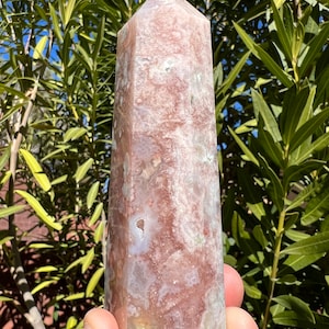Pink Amethyst Flower Agate Point with Small Druzy - Polished