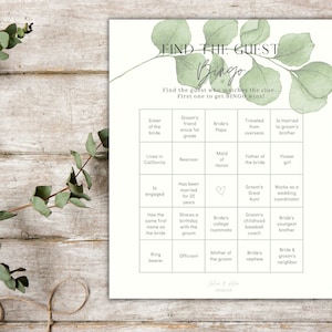 Plantilla de tablero de bingo, plantilla de bingo de boda, cartones de bingo de boda, creador de plantillas de bingo, plantilla de bingo de ducha de boda, bingo de eucalipto