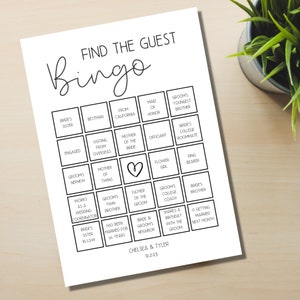Plantilla de tablero de bingo de boda, plantilla de bingo, tarjetas de bingo de boda, tablero de bingo de boda, plantilla de bingo nupcial, encontrar la plantilla de bingo de invitados