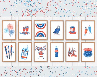 Retro 4th of July Wall Art, American Printable Wall Decor, Fourth of July, Memorial Day, Labor Day, 4th of July Art Bundle, Digital Download