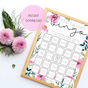 Plantilla de tablero de bingo de boda, plantilla de bingo, tarjetas de bingo de boda, tablero de bingo de boda, plantilla de bingo nupcial, encontrar la plantilla de bingo de invitados