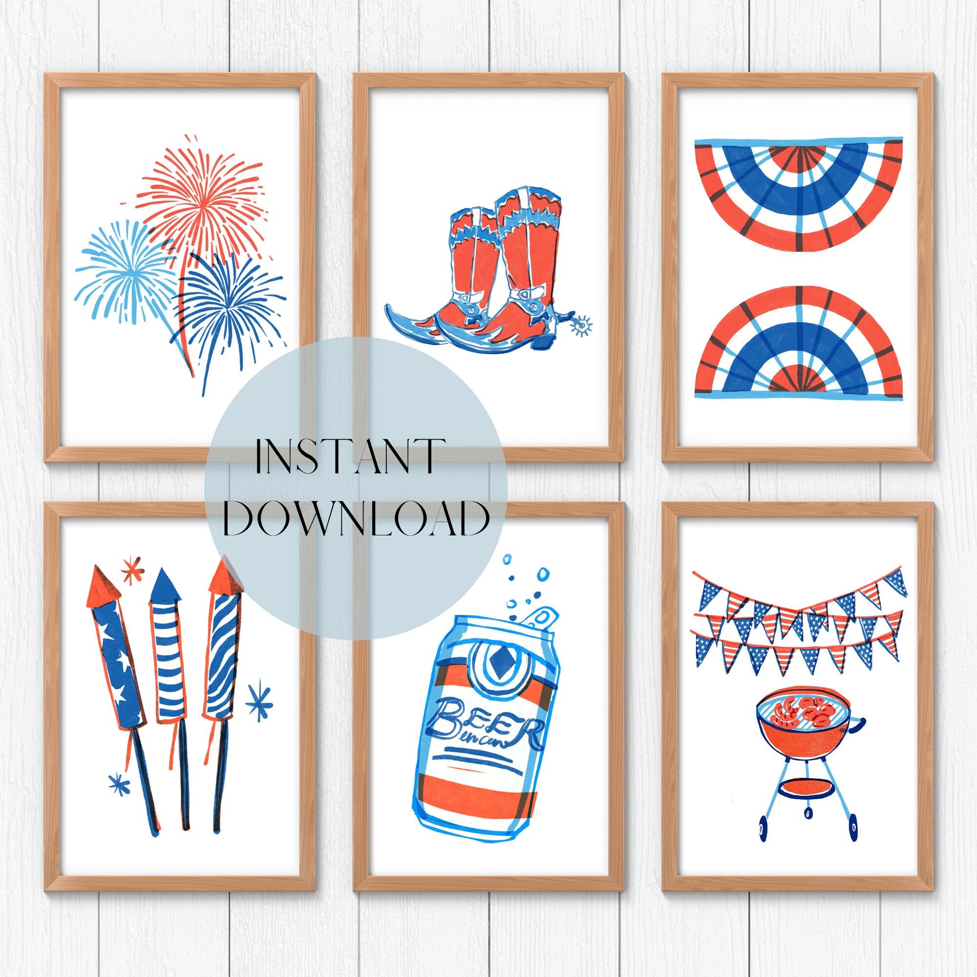 12 Pack Retro 4th of July Wall Art American Printable Wall - Etsy