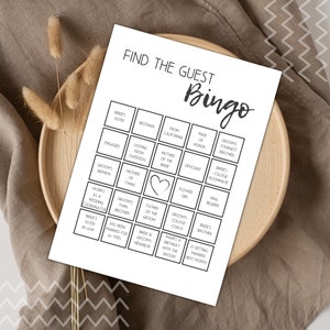 Plantilla de tablero de bingo de boda, plantilla de bingo, tarjetas de bingo de boda, tablero de bingo de boda, plantilla de bingo nupcial, encontrar la plantilla de bingo de invitados