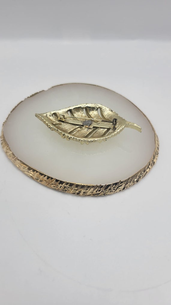 SELOVO Large Crystal Rhinestone Leaf Brooch Pin - Gold Tone Statement Jewelry, 3.7x2.3 Inches, Gift Box