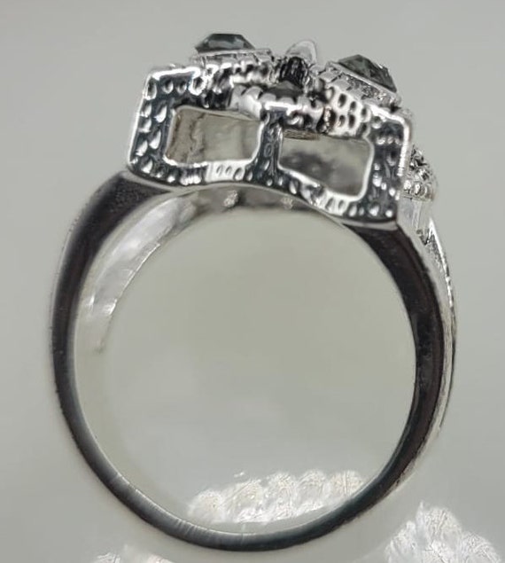 Silvertone Rhinestone owl Ring. - image 3