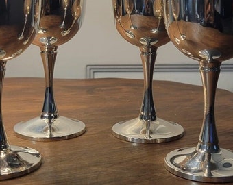 4 Vintage| modern silver plated goblets| silver wine glasses