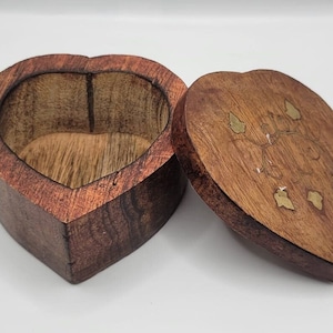 Heart Shaped| Handmade| Wooden Trinket Box Brass Inlay