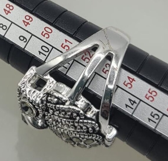 Silvertone Rhinestone owl Ring. - image 5