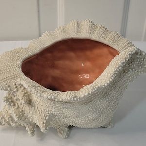 Large Decorative Conch Shell Bowl Dish White Beach House Theme Decor.