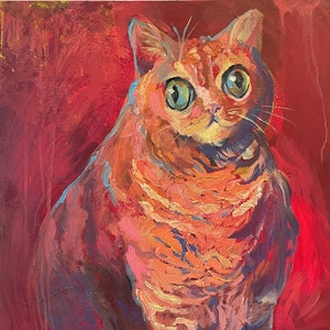 Felix The Cat - Red Cat Portrait Print – 8x10 Wall Art - Whimsical Cat Art