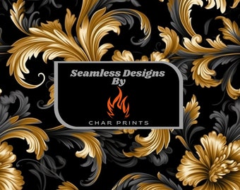 Motif répétitif floral noir et or - Conception de téléchargement numérique - Motif sans couture - Motif de surface