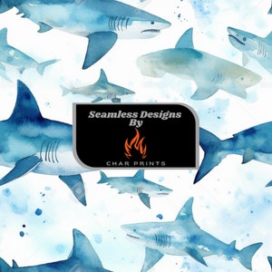 Watercolor Sharks Repeating Pattern - Digital Download Design - Seamless Pattern - Surface Pattern