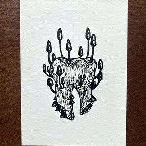 Mushroom Tooth Linocut Print