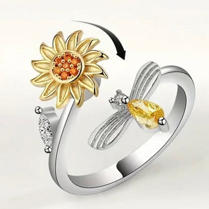 Stunning Sunflower and Bee Fidget Spinning Ring, gift idea for teen, great birthday gift, Easter gift idea, free shipping included!