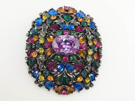 Broche Lily Joan Rivers - Gunmetal Et Cristaux Multicolores, Neuve Avec étiquettes