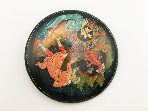 Vintage Russian hand-made hand-painted round wood… - image 9