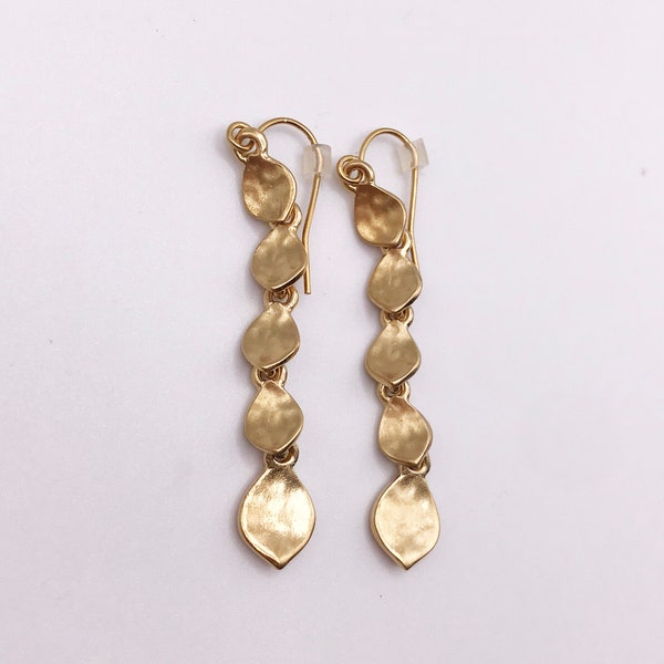 Vintage signed RLL Ralph Lauren gold-tone long dangle and drop earrings with leaf design